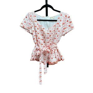 Miami Red & White Embroidered Peplum Top Size Small